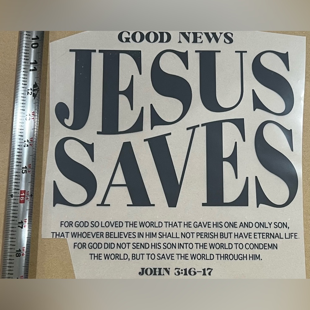 Black and White 'Jesus Saves' DTF transfer
